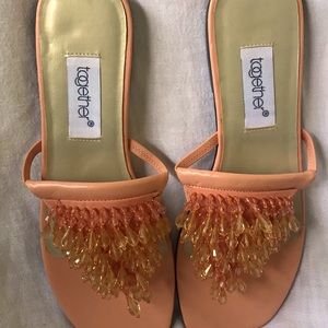 Vtg early 2000 sandals. Beaded Peach SZ. 7 1/2B